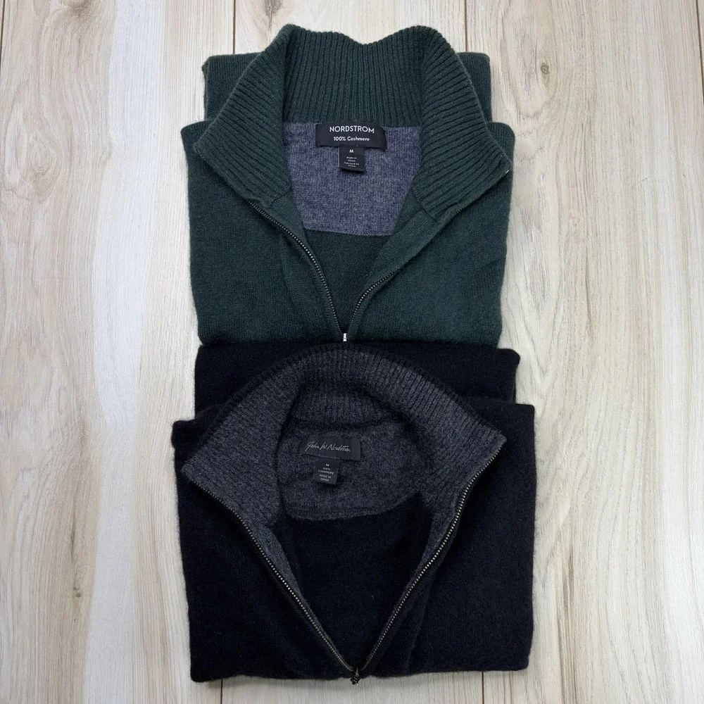 John W. Nordstrom Cashmere 1/4 Zip Knit Sweater Mens Sz Medium Lot Of 2